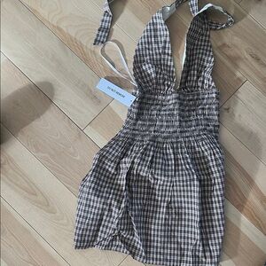 Princess Polly Juanette Halter mini dress brown check